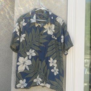 QuickSilver Waterman Collection Blue/Green Floral Short Sleeve Shirt Men's L